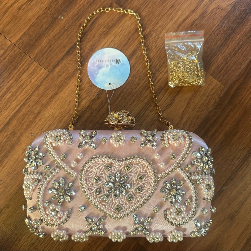 Pink Satin Rhinestone Pearls Burlesque Queen Princess Glam Clutch Purse